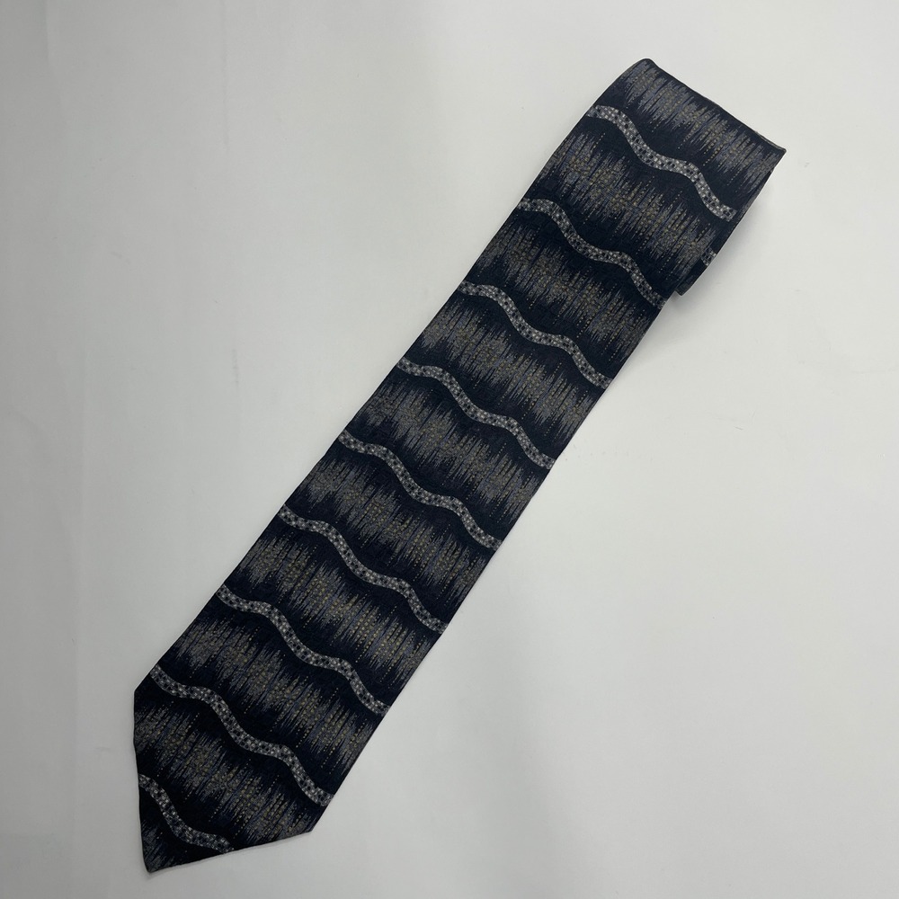 Daniel Craig Italian Silk Tie Mens Black Grey Gold Abstract Wavy Geometric Italy